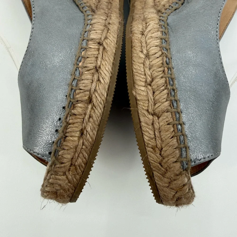 Kanna Metallic Silver Espadrille Wedge Slingback Peep Toe Sandal Summer Chic - Picture 15 of 16